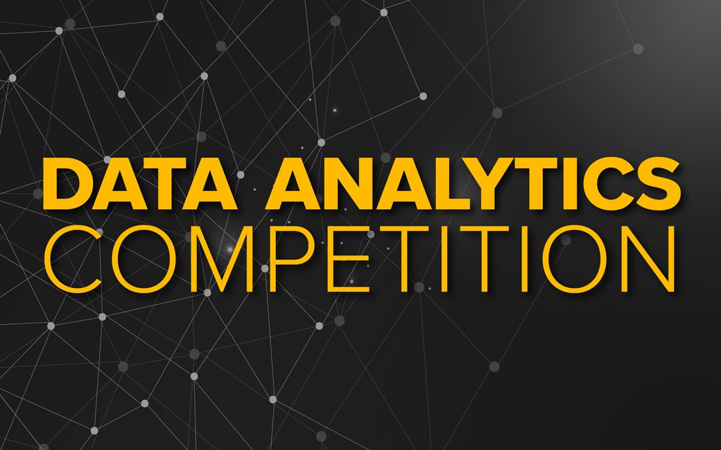 text that reads data analytics competition on top of an abstract visualization of data