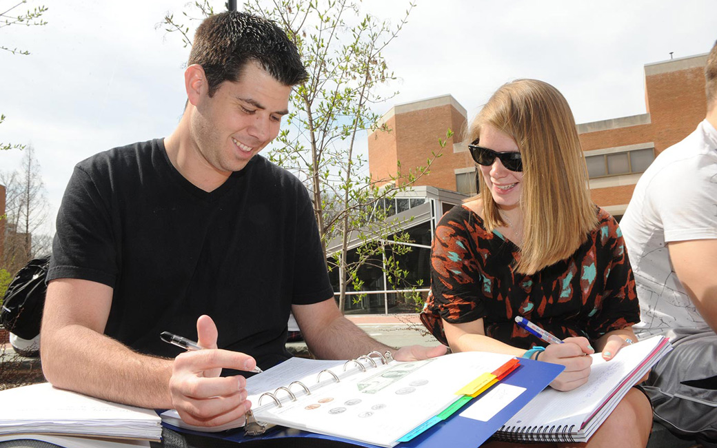 Special Education Students Studying outside Hawkins Hall