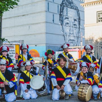 HanPan Korean Traditional Percussion Youth Group Members of the HanPan Korean traditional percussion youth group pose after performing at the 2024 Asia North Opening Event