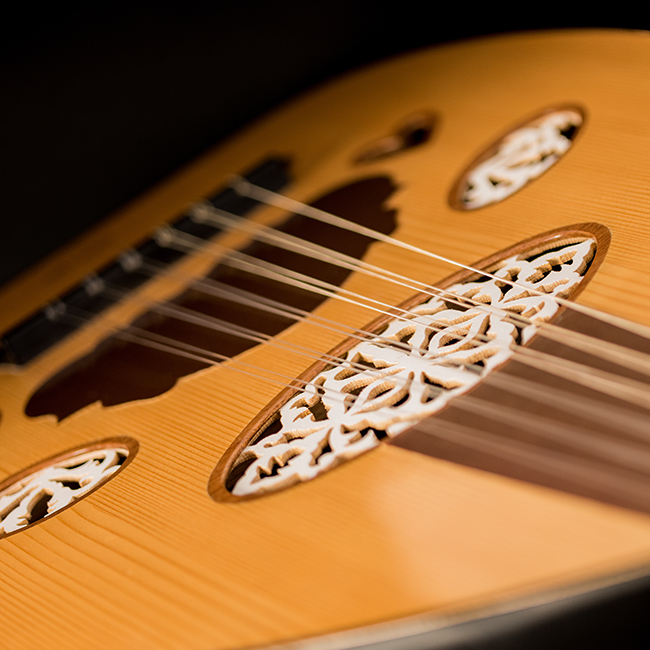 An oud, a traditional, short-necked, pear-shaped musical instrument