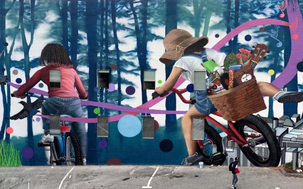 “Forward” is a 100 x 40 foot mural installed by Justin “Nether” Nethercut