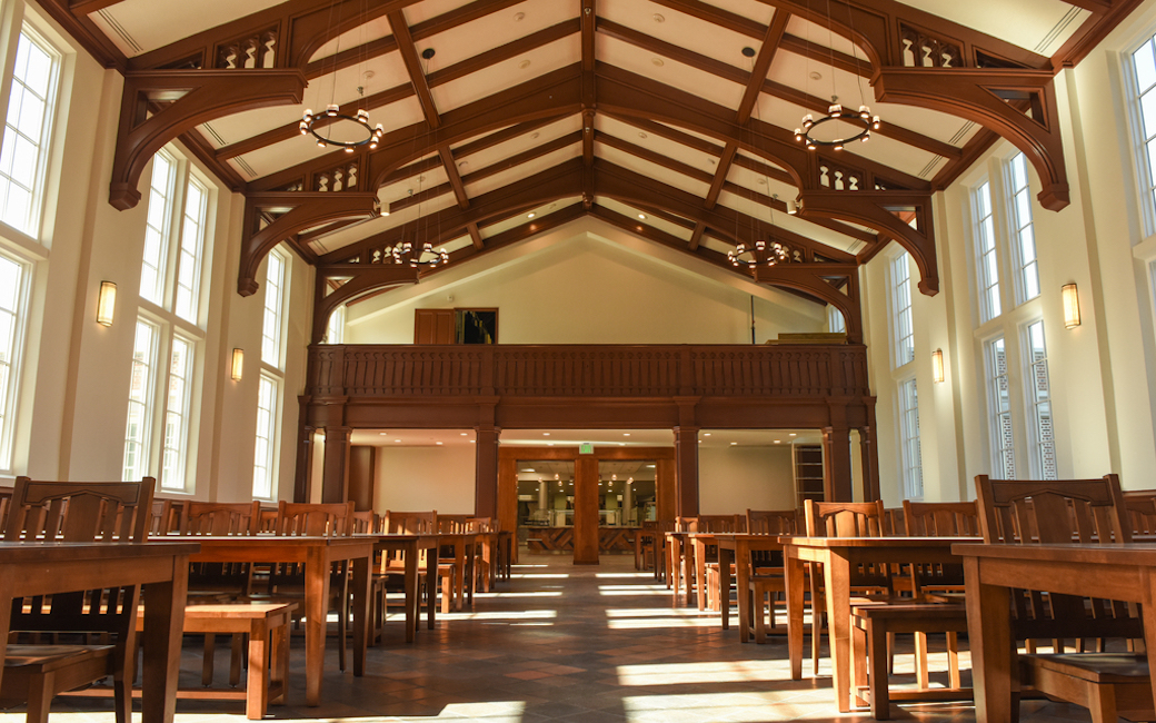 The renovated cathedral dining room inside Newell Dining Hall.
