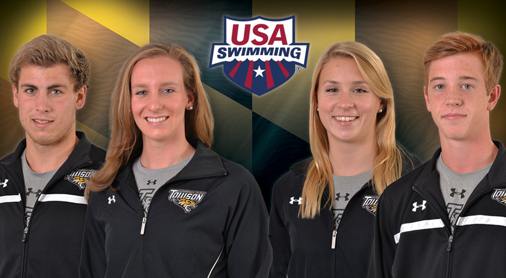 Members of the Towson University swimming and diving program, Nick Breschi, Hannah Snyder, Jenna Van Camp and Jack Saunderson participated in the U.S. Olympic Team Trials in Omaha, Nebraska. 