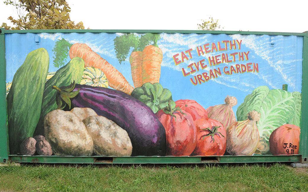 A mural of vegetables.
