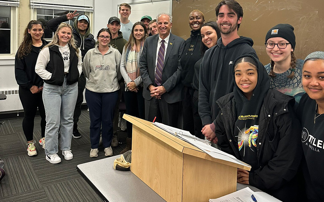 TU president Mark Ginsberg with TU students