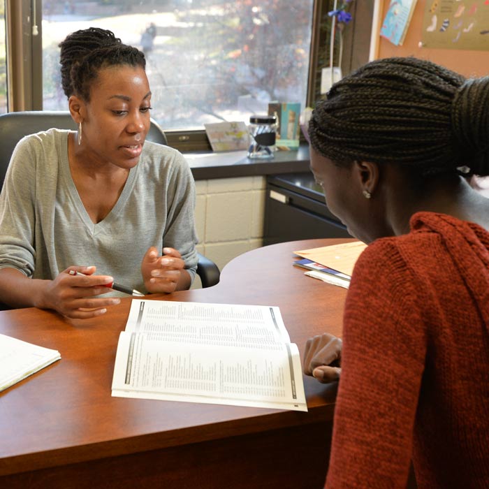 A student meeting with her advisor