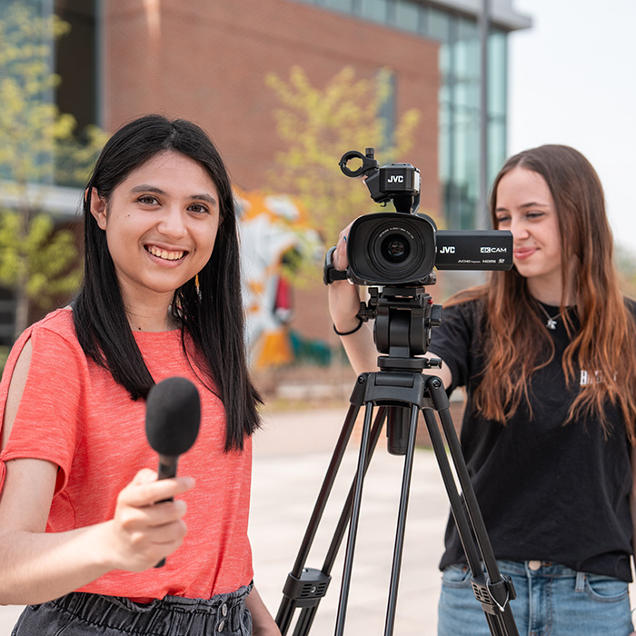 TU students using video equipment