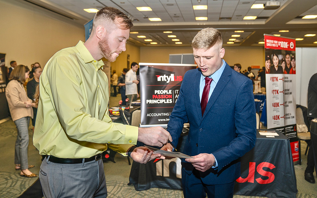 CBE student talking to employer at the career fair