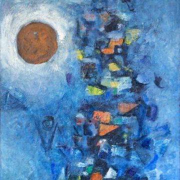 Detail: "Moon Over Kathmandu" by Lain Singh Bangdel Detail: Moon Over Kathmandu by Lain Singh Bangdel