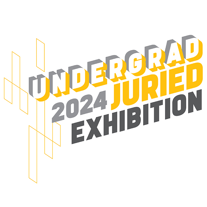 A slanted, gold and gray logo for the Undergraduate Juried Exhibition