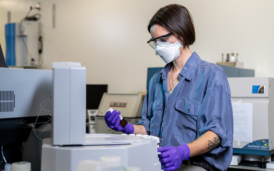 Student working on the C/N analyzer