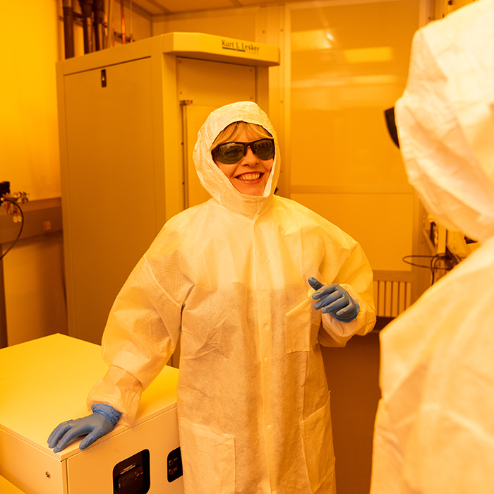 professor dressed for cleanroom