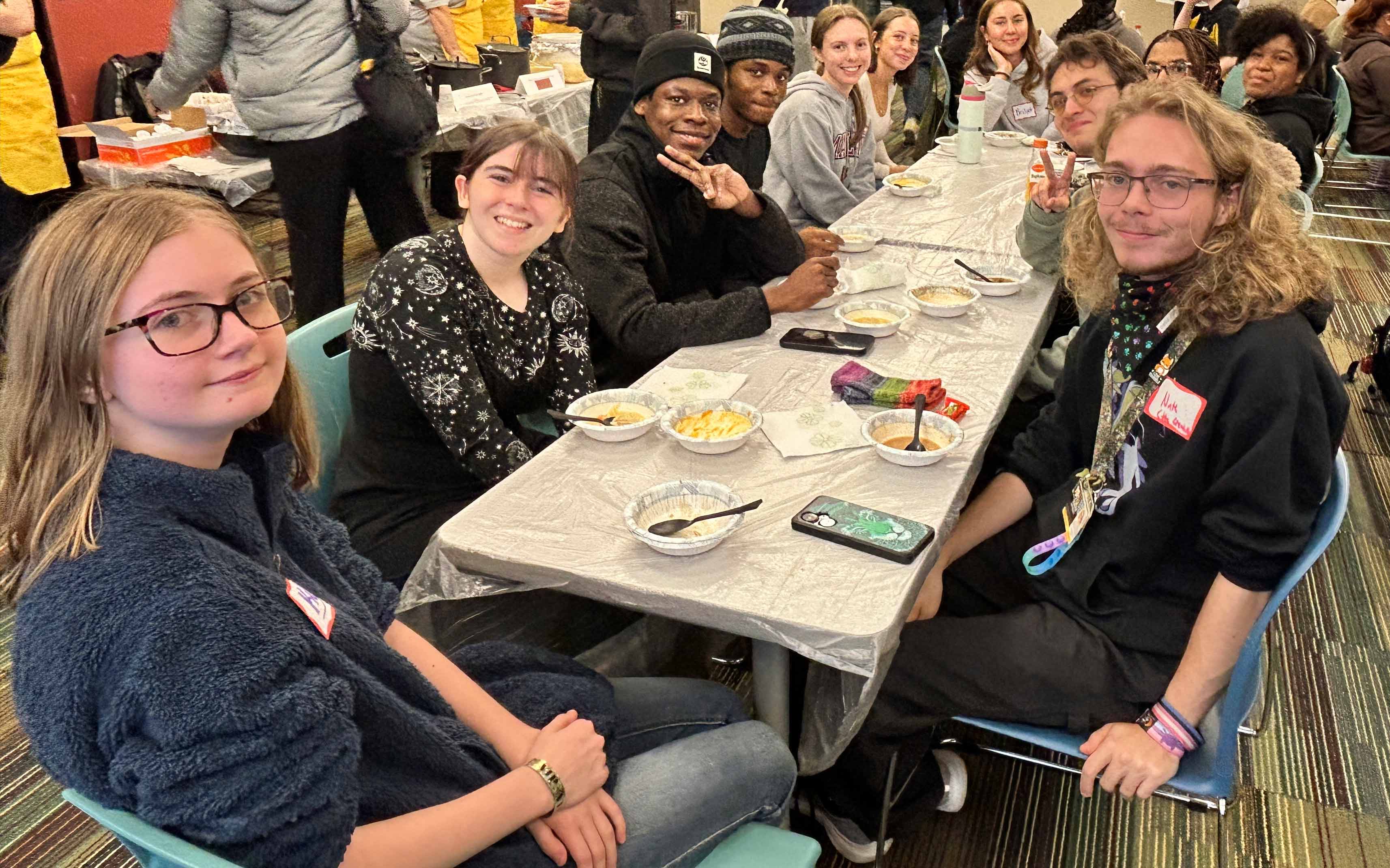 Group of Honors sophomores together at table during Sophomore Soups