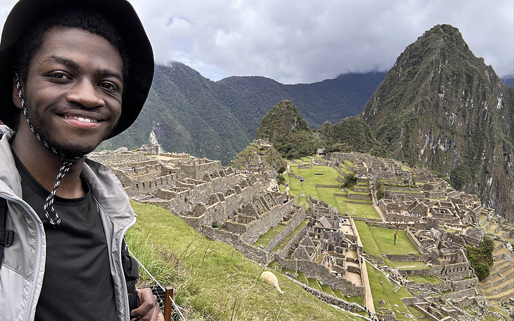 Jaden Green '25 with Machu Picchu in the background Jaden Green '25 with Machu Picchu in the background