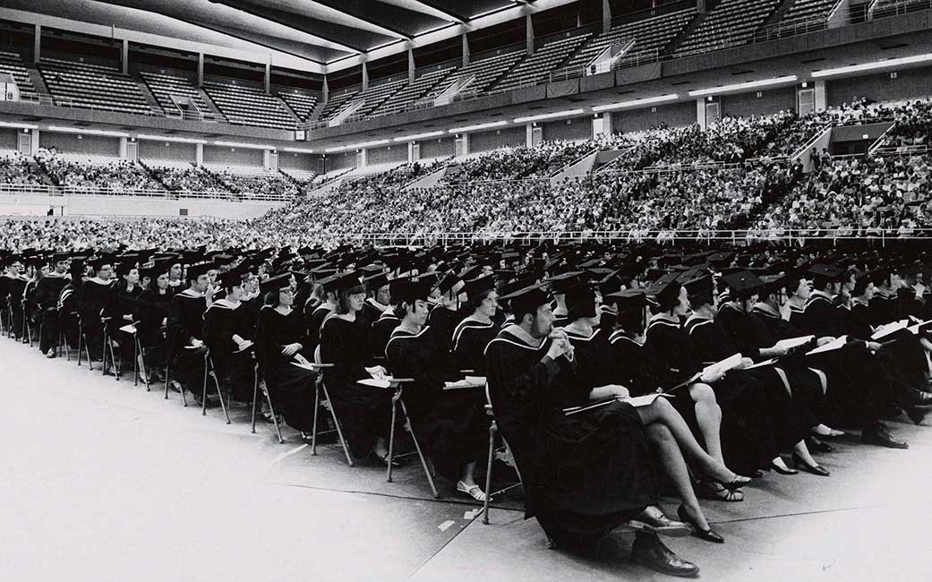 The 1970 Commencement ceremony in the Civic Center