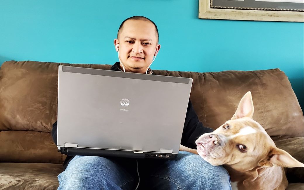 Lecturer Mark Flores and dog, Cinnamon