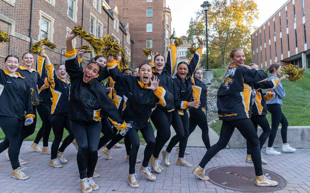 The TU Dance Team "Roars" at the camera