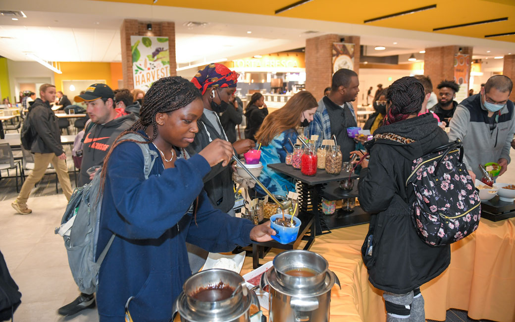 Students eating food at the Union