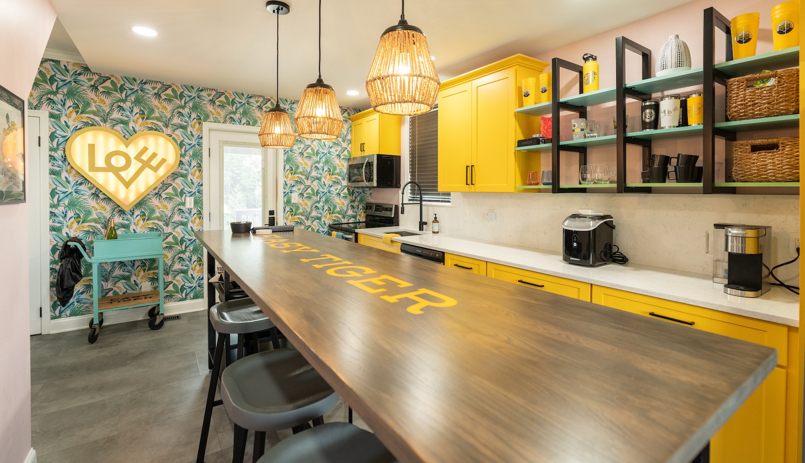 Kitchen in the Gallaghers TU Tiger themed AirBnB