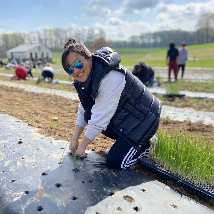 woman planting native grasses