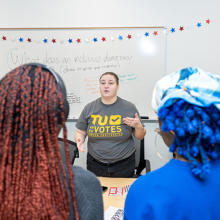 TU students in the center for democracy having a conversation