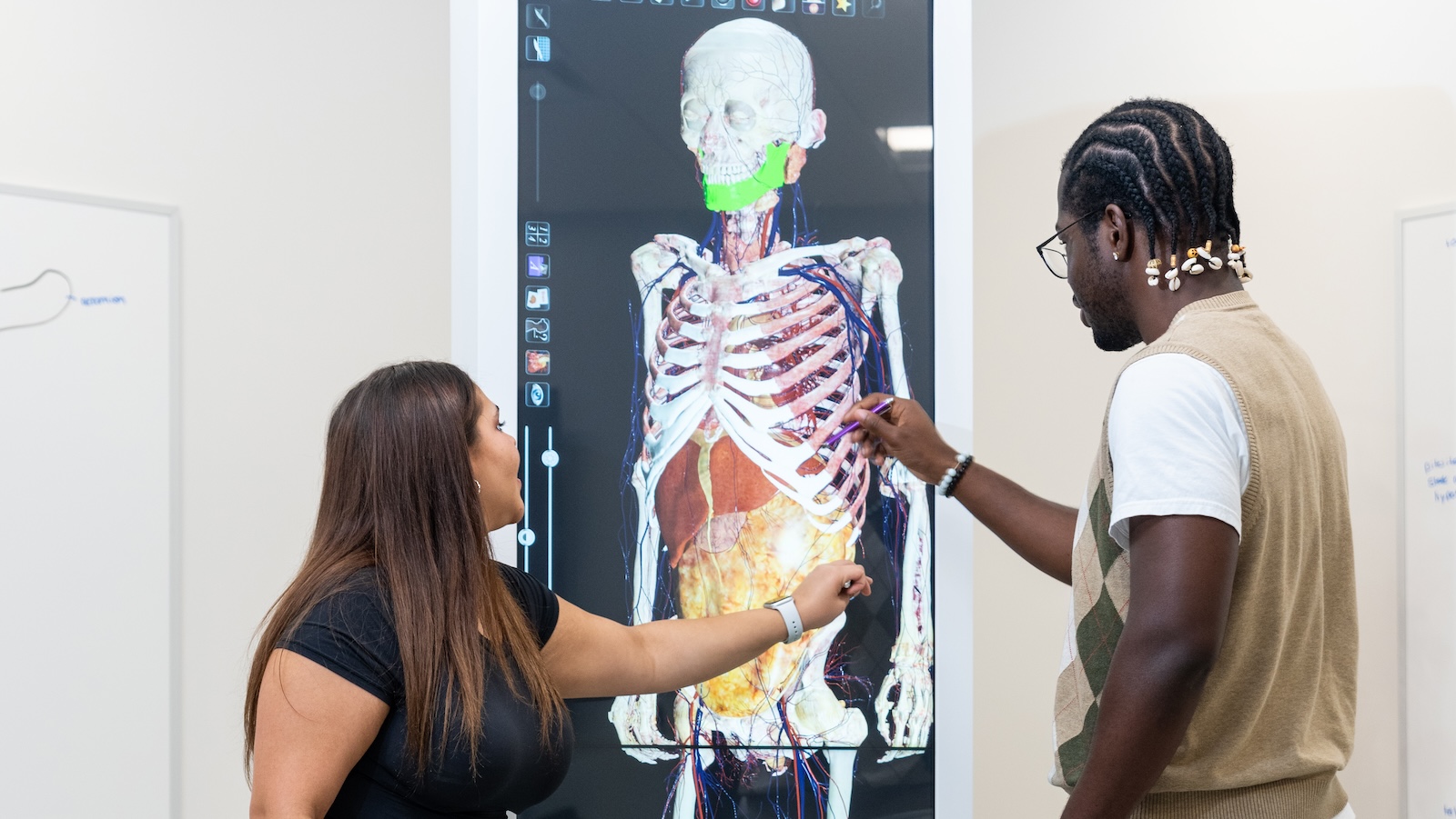 Students explore the Virtual Body Lab (Anatomage Lab). 