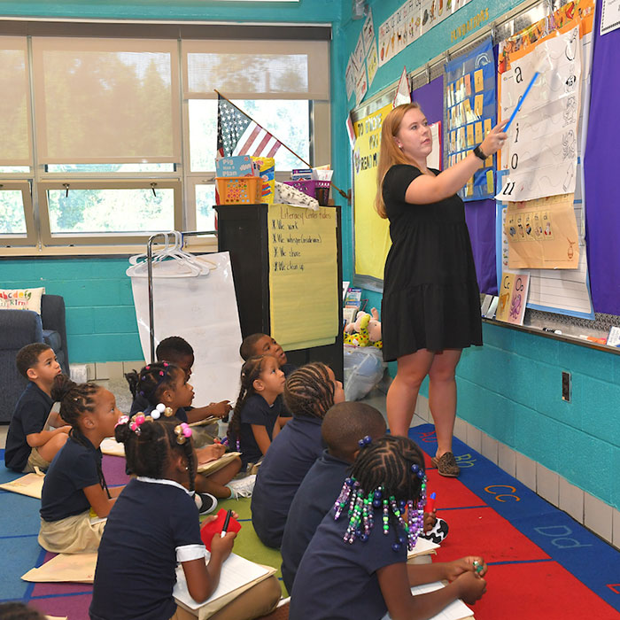 TU student teacher in classroom