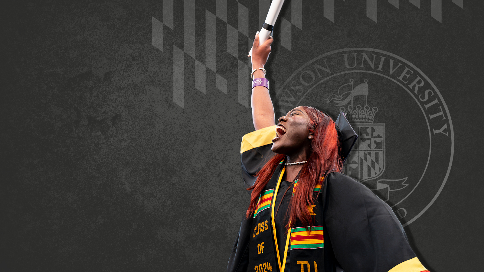 TU graduate celebrating superimposed over the TU logo