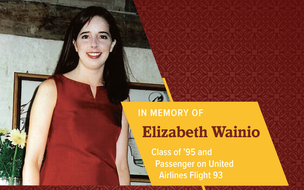 Graphic that honors Elizabeth Wainio, who passed away during the September 11 attacks