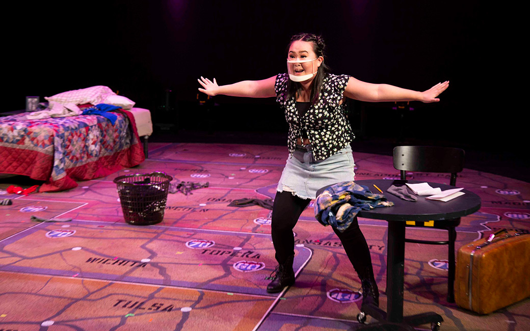 Student acting on set