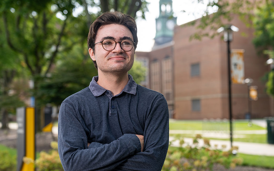 Gabe Donahue standing in front of Stephens Hall. Gabe Donahue standing in front of Stephens Hall.