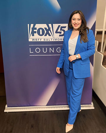 Alejandra Balcazar in front of a FOX45 banner