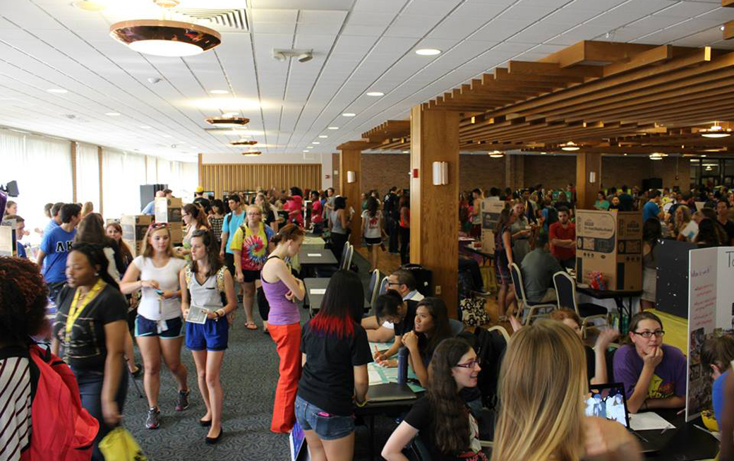 Students gather inside the University Union during the Fall Involvement Fair. The Spring Involvement Fair takes place February 8 and is just one of many events taking place on campus during the spring term. 