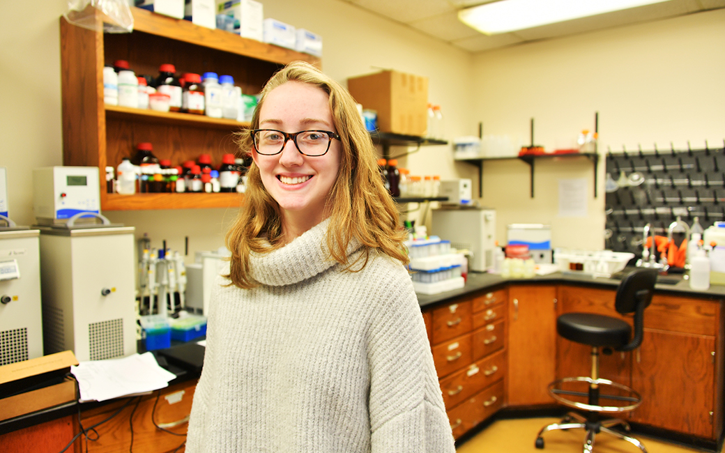 Sophomore Marella Schammel won a $5,000 scholarship from the American Waterworks Association (AWWA) for her research on the chemistry of drinking water.