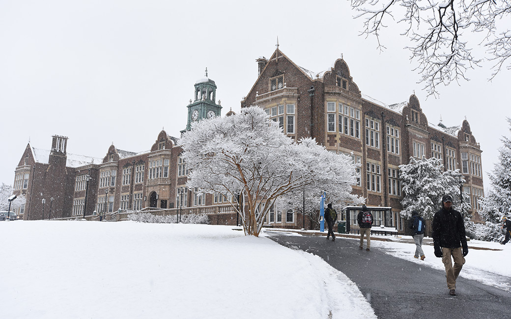 Stephens Hall in the snow