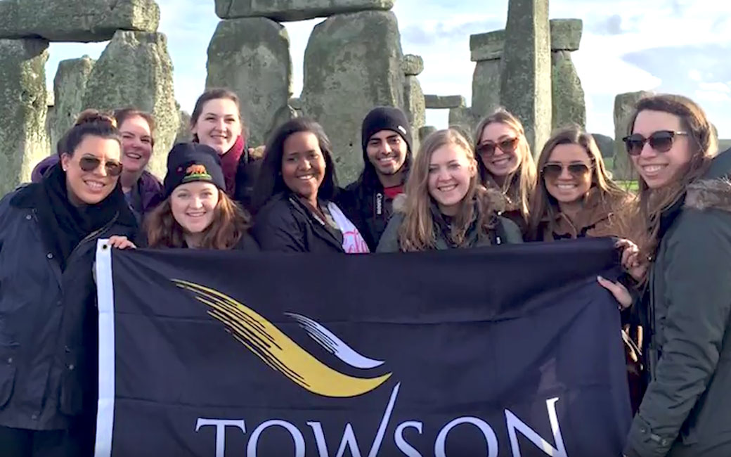 Video of Group of students with TU flag in front of Stonehenge