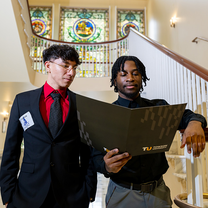 Students preparing for a presentation at the capital in Annapolis