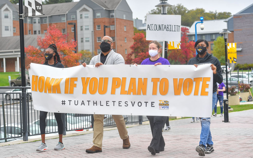 TU Community participate in a voting march in the fall of 2020