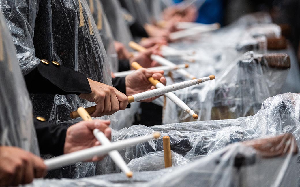 Close up of drum line