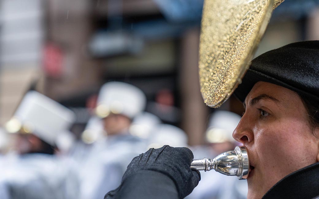 Close up tuba player