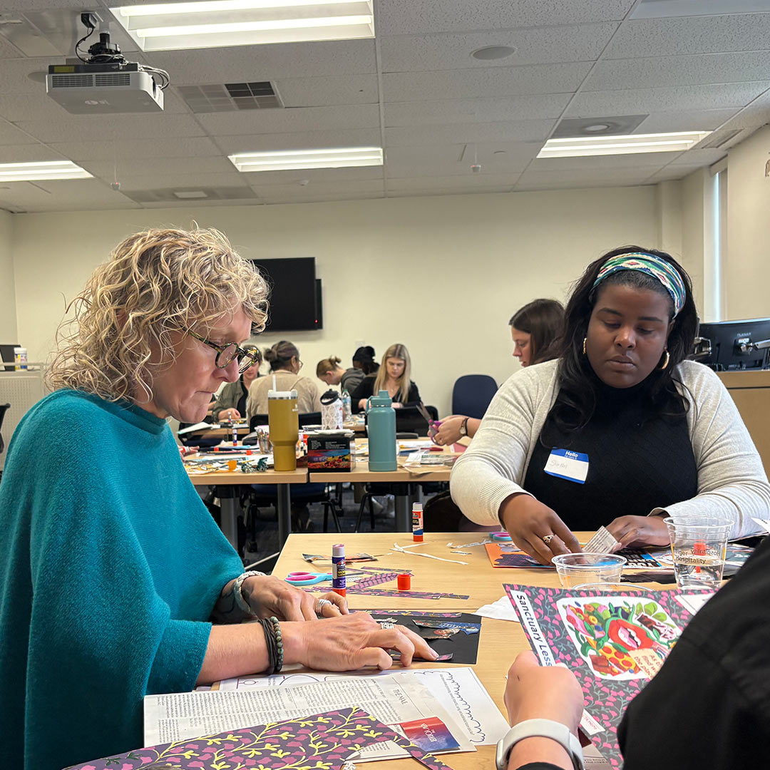 Participants work on a craft.