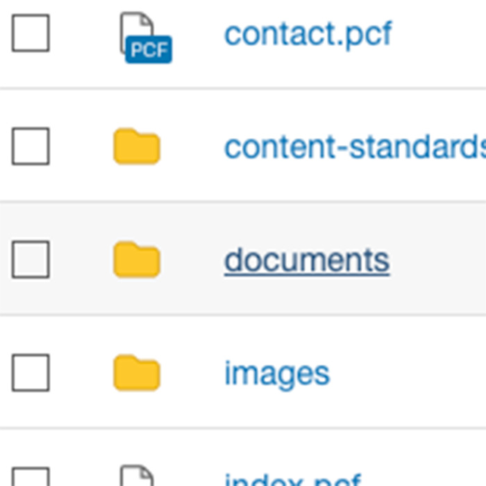 Screenshot of the documents folder in Modern Campus CMS