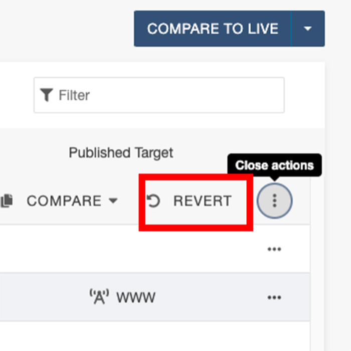 screenshot of the revert option on Modern Campus CMS